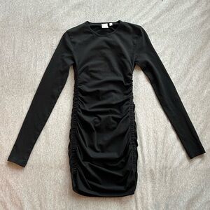 TNA Black Long Sleeve Ruched Dress